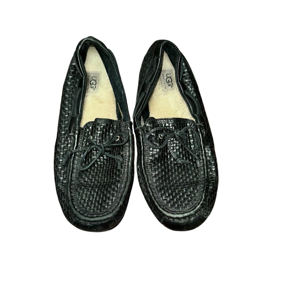 UGG CHESTER WEAVE BLACK SHEARLING LINED LEATHER SHOE US 11